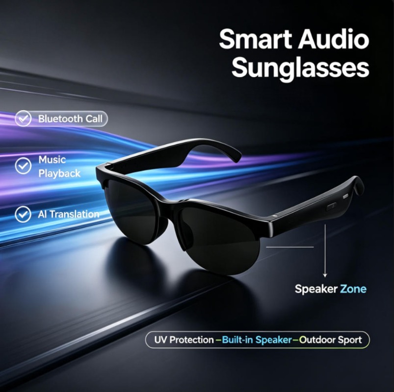 Outdoor Sport Glasses - Intelligente Audio-Sonnenbrille Bluetooth-Anruf KI-Übersetzung Open-Ear-Audio UV-Schutz